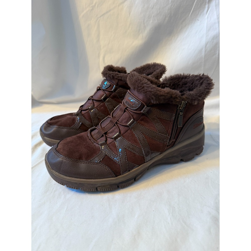 Skechers Relaxed Fit Womens Boots US 9 Brown Suede Leather Fur Lined Ankle Boots